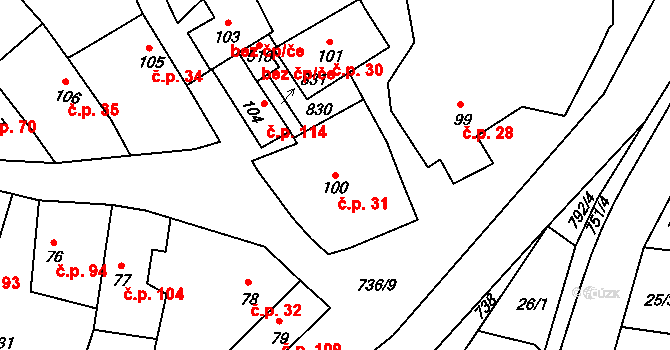 Sedlec 31, Sedlec-Prčice na parcele st. 100 v KÚ Sedlec u Votic, Katastrální mapa