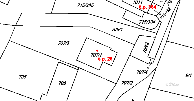Výškovice 26, Ostrava na parcele st. 707/1 v KÚ Výškovice u Ostravy, Katastrální mapa