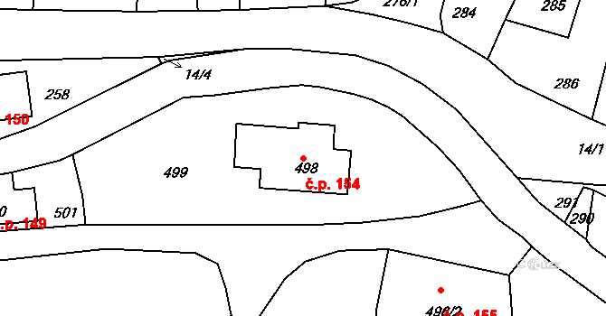 Dolní Chřibská 154, Chřibská na parcele st. 498 v KÚ Dolní Chřibská, Katastrální mapa