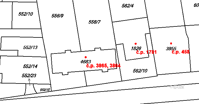 Zlín 3864,3865 na parcele st. 4683 v KÚ Zlín, Katastrální mapa