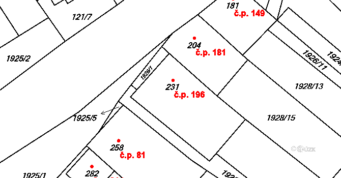Moravské Prusy 196, Prusy-Boškůvky na parcele st. 231 v KÚ Moravské Prusy, Katastrální mapa