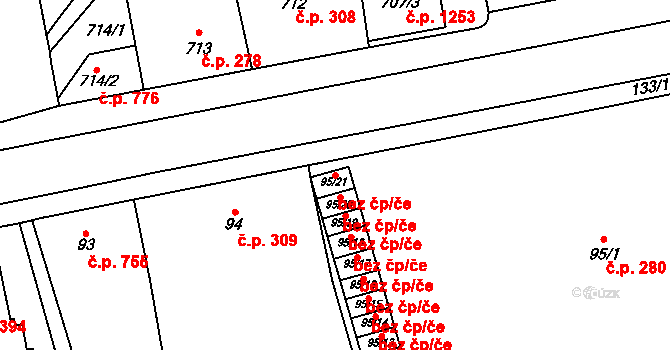 Nýřany 42330203 na parcele st. 95/21 v KÚ Nýřany, Katastrální mapa