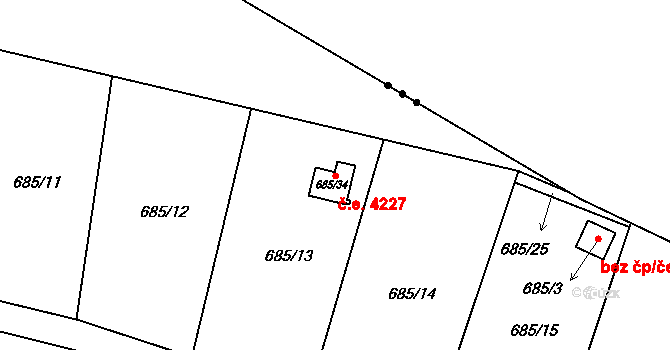 Oblekovice 4227, Znojmo na parcele st. 685/34 v KÚ Oblekovice, Katastrální mapa
