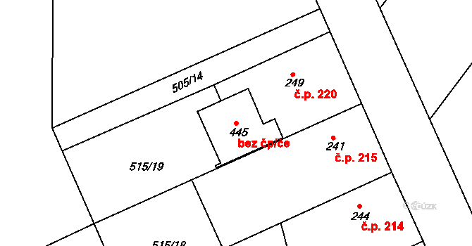 Rosice 42729203 na parcele st. 445 v KÚ Rosice u Chrasti, Katastrální mapa