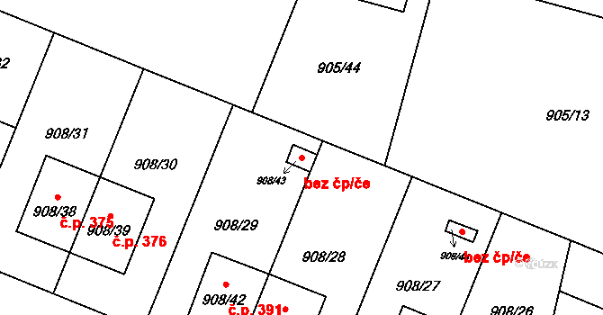 Opava 43800203 na parcele st. 908/43 v KÚ Malé Hoštice, Katastrální mapa