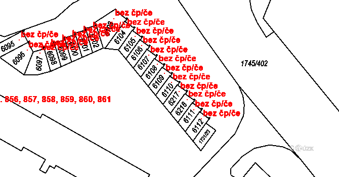 Třebíč 44141203 na parcele st. 6110 v KÚ Třebíč, Katastrální mapa