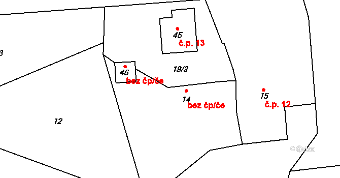 Strážov 45217203 na parcele st. 14 v KÚ Opálka, Katastrální mapa