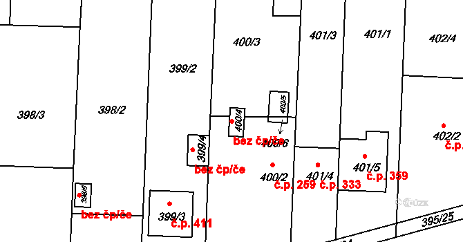 Holešov 47613203 na parcele st. 400/4 v KÚ Všetuly, Katastrální mapa