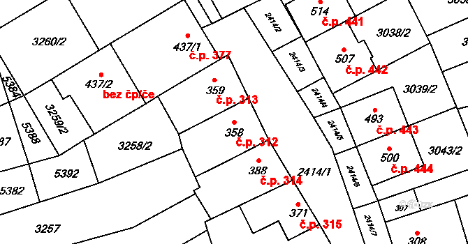 Letonice 312 na parcele st. 358 v KÚ Letonice, Katastrální mapa
