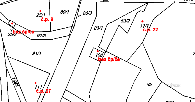 Bystřice 50036203 na parcele st. 108 v KÚ Jinošice, Katastrální mapa