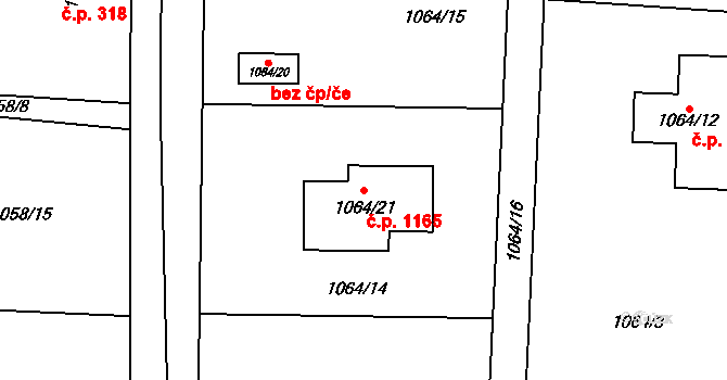 Bludovice 1165, Havířov na parcele st. 1064/21 v KÚ Bludovice, Katastrální mapa