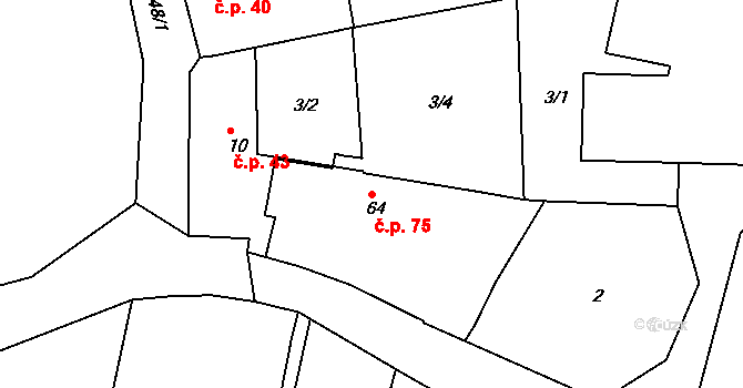 Smrkovice 75, Písek na parcele st. 64 v KÚ Smrkovice, Katastrální mapa