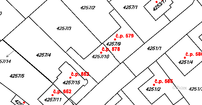 Litomyšlské Předměstí 578, Vysoké Mýto na parcele st. 4257/10 v KÚ Vysoké Mýto, Katastrální mapa