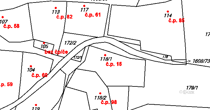 Dubicko 15 na parcele st. 118/1 v KÚ Dubicko, Katastrální mapa