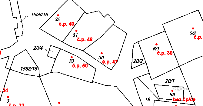 Chotěmice 47 na parcele st. 30 v KÚ Chotěmice, Katastrální mapa