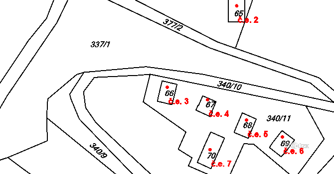Jestřebí 3 na parcele st. 66 v KÚ Jestřebí nad Metují, Katastrální mapa
