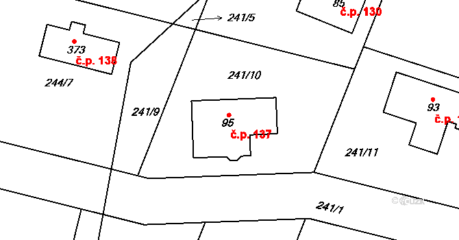 Pomezí nad Ohří 137 na parcele st. 95 v KÚ Dolní Hraničná, Katastrální mapa