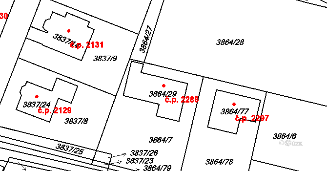 Předměstí 2288, Litoměřice na parcele st. 3864/29 v KÚ Litoměřice, Katastrální mapa