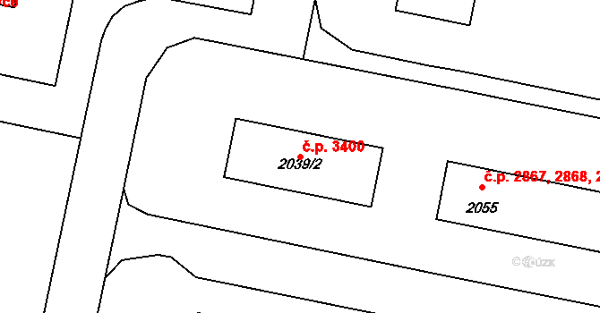 Kladno 3400 na parcele st. 2039/2 v KÚ Kladno, Katastrální mapa