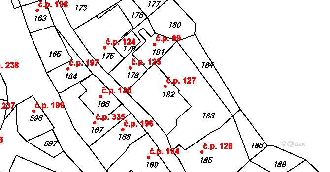 Štramberk 127 na parcele st. 182 v KÚ Štramberk, Katastrální mapa