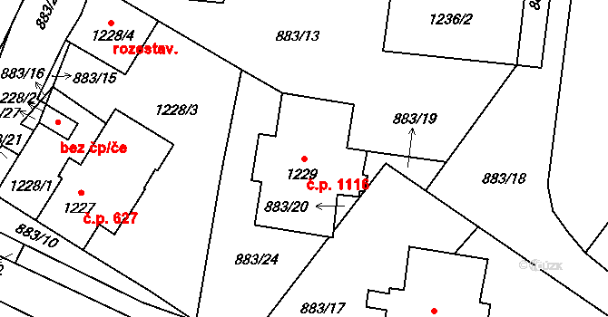 Kopřivnice 1116 na parcele st. 1229 v KÚ Kopřivnice, Katastrální mapa