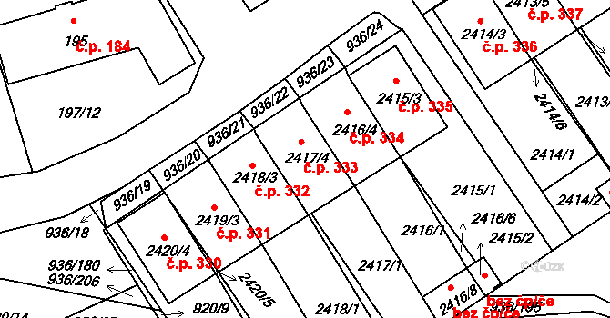 Křemže 333 na parcele st. 2417/4 v KÚ Křemže, Katastrální mapa