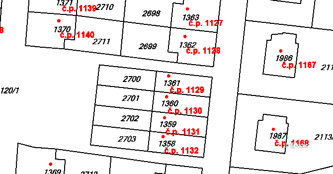 Humpolec 1129 na parcele st. 1361 v KÚ Humpolec, Katastrální mapa