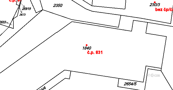 Rožmitál pod Třemšínem 831 na parcele st. 1840 v KÚ Rožmitál pod Třemšínem, Katastrální mapa