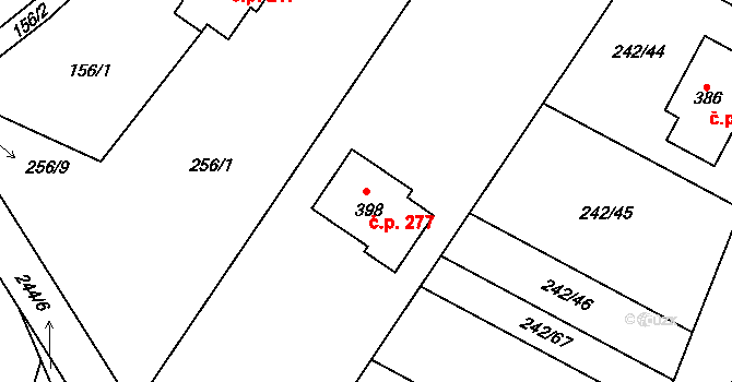 Rudíkov 277 na parcele st. 398 v KÚ Rudíkov, Katastrální mapa