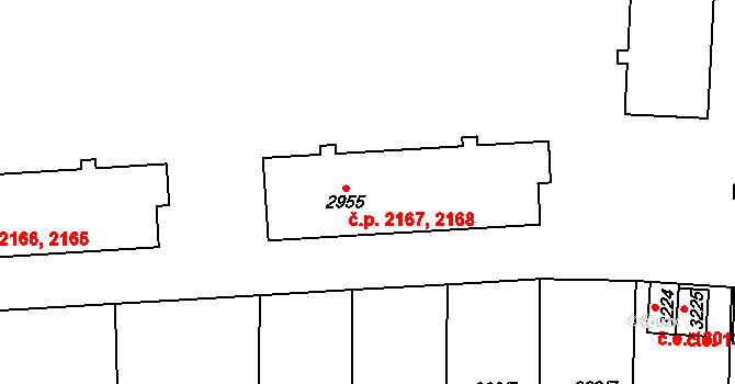 Žatec 2167,2168 na parcele st. 2955 v KÚ Žatec, Katastrální mapa