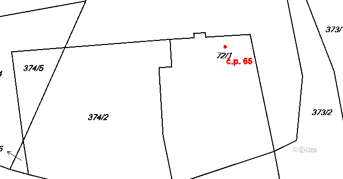 Proruby 65, Brzice na parcele st. 72/1 v KÚ Proruby, Katastrální mapa