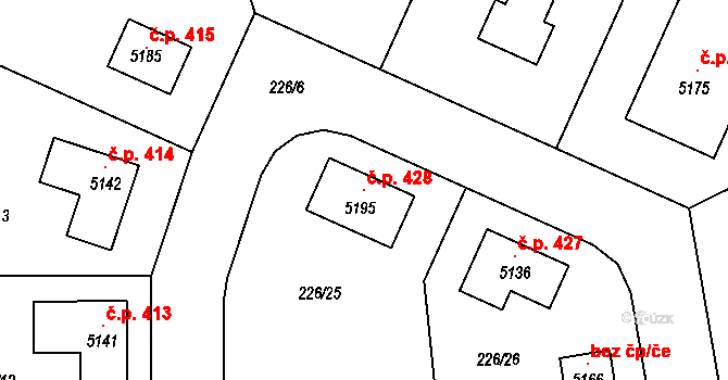 Jiřice 428 na parcele st. 5195 v KÚ Jiřice, Katastrální mapa