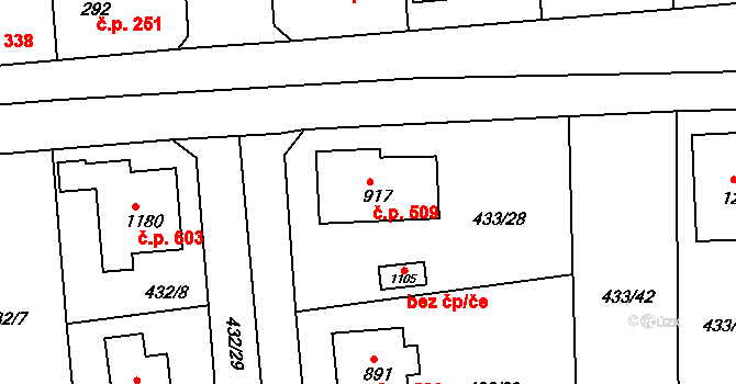 Šťáhlavy 509 na parcele st. 917 v KÚ Šťáhlavy, Katastrální mapa