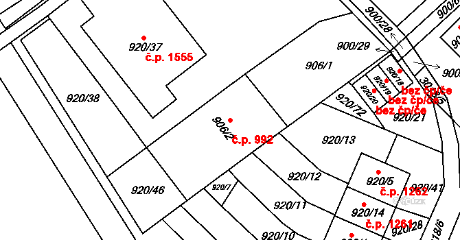 Rychnov nad Kněžnou 992 na parcele st. 906/2 v KÚ Rychnov nad Kněžnou, Katastrální mapa