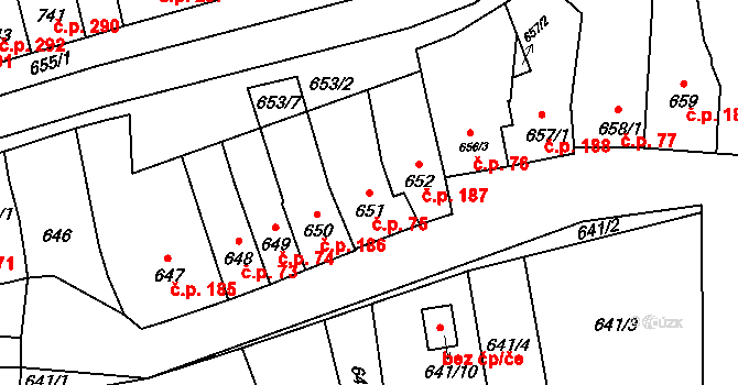 Morkovice 75, Morkovice-Slížany na parcele st. 651 v KÚ Morkovice, Katastrální mapa