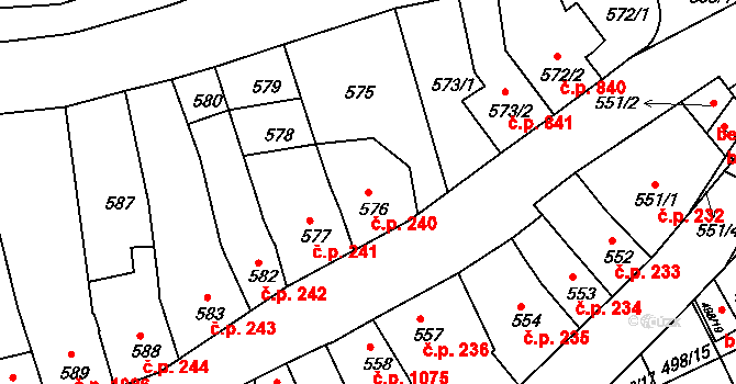 Holešov 240 na parcele st. 576 v KÚ Holešov, Katastrální mapa