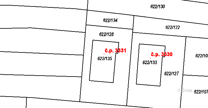 Boršov 3331, Kyjov na parcele st. 622/135 v KÚ Boršov u Kyjova, Katastrální mapa