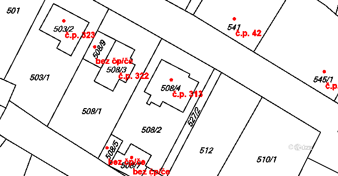 Šanov 313 na parcele st. 508/4 v KÚ Šanov nad Jevišovkou, Katastrální mapa