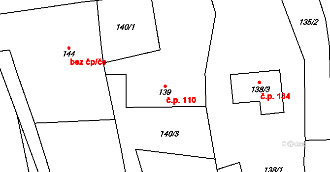 Býškovice 110 na parcele st. 139 v KÚ Býškovice, Katastrální mapa