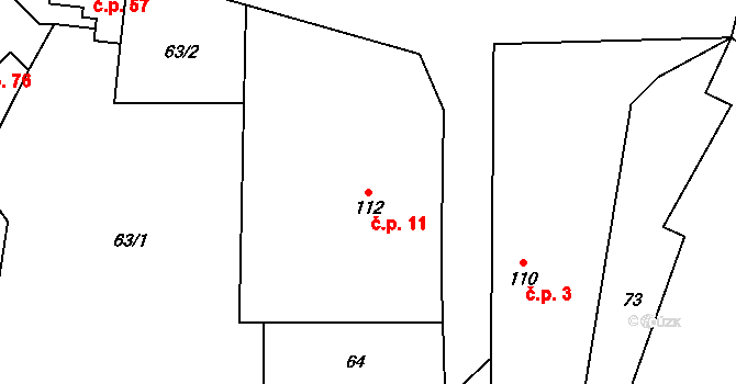 Malhotice 11 na parcele st. 112 v KÚ Malhotice, Katastrální mapa