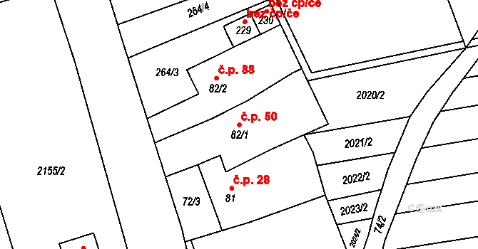 Sušice 50 na parcele st. 82/1 v KÚ Sušice u Přerova, Katastrální mapa