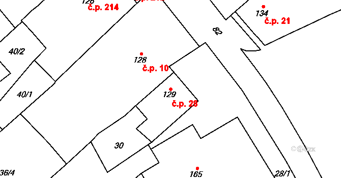 Přerov VIII-Henčlov 28, Přerov na parcele st. 129 v KÚ Henčlov, Katastrální mapa