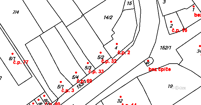 Přerov X-Popovice 32, Přerov na parcele st. 5/2 v KÚ Popovice u Přerova, Katastrální mapa