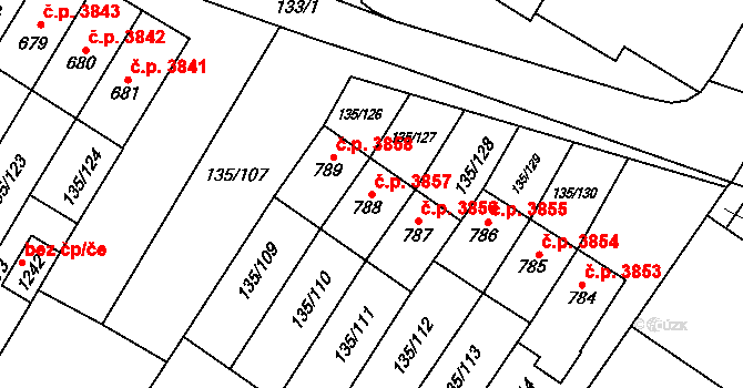 Jihlava 3857 na parcele st. 788 v KÚ Bedřichov u Jihlavy, Katastrální mapa