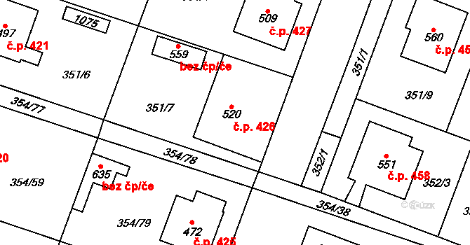 Rožďalovice 426 na parcele st. 520 v KÚ Rožďalovice, Katastrální mapa