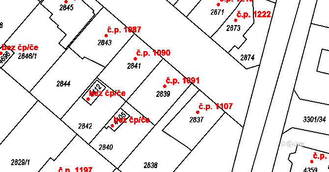 Čelákovice 1091 na parcele st. 2839 v KÚ Čelákovice, Katastrální mapa