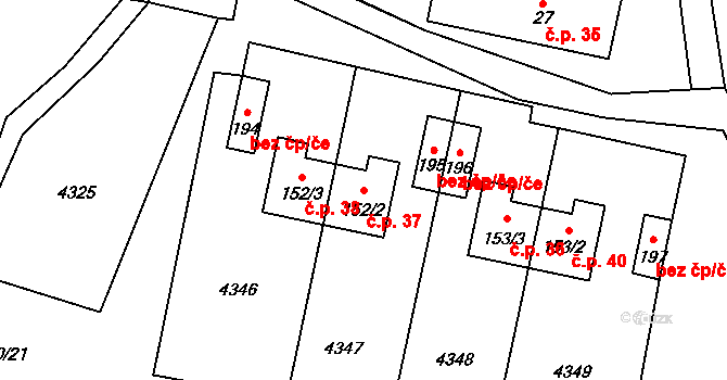 Suš 37, Bohdalovice na parcele st. 152/2 v KÚ Skubice, Katastrální mapa