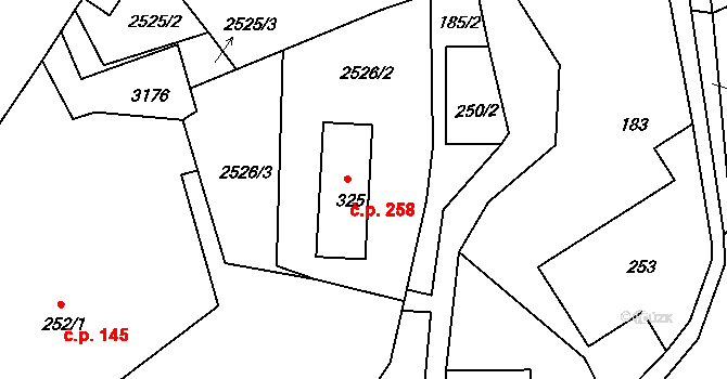 Heřmanice v Podještědí 258, Jablonné v Podještědí na parcele st. 325 v KÚ Heřmanice v Podještědí, Katastrální mapa