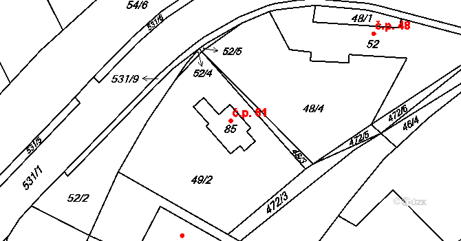 Borek 61 na parcele st. 85 v KÚ Borek, Katastrální mapa