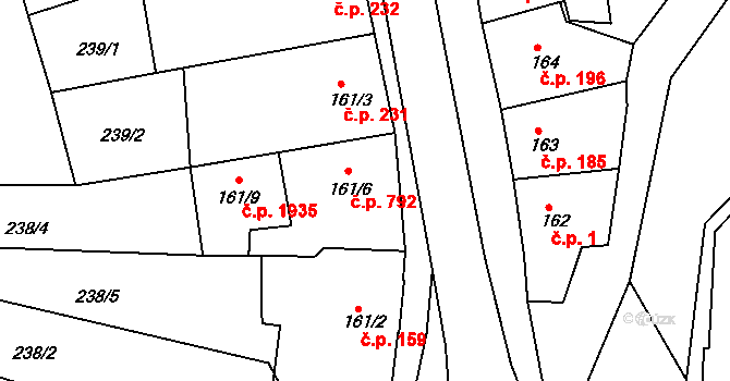 Tišnov 792 na parcele st. 161/6 v KÚ Tišnov, Katastrální mapa